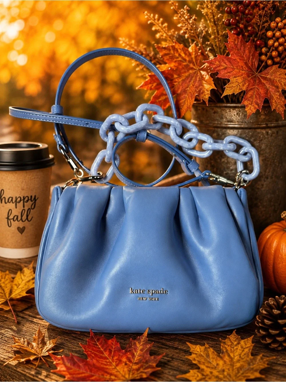 kate spade periwinkle leather shoulder bag with chain strap